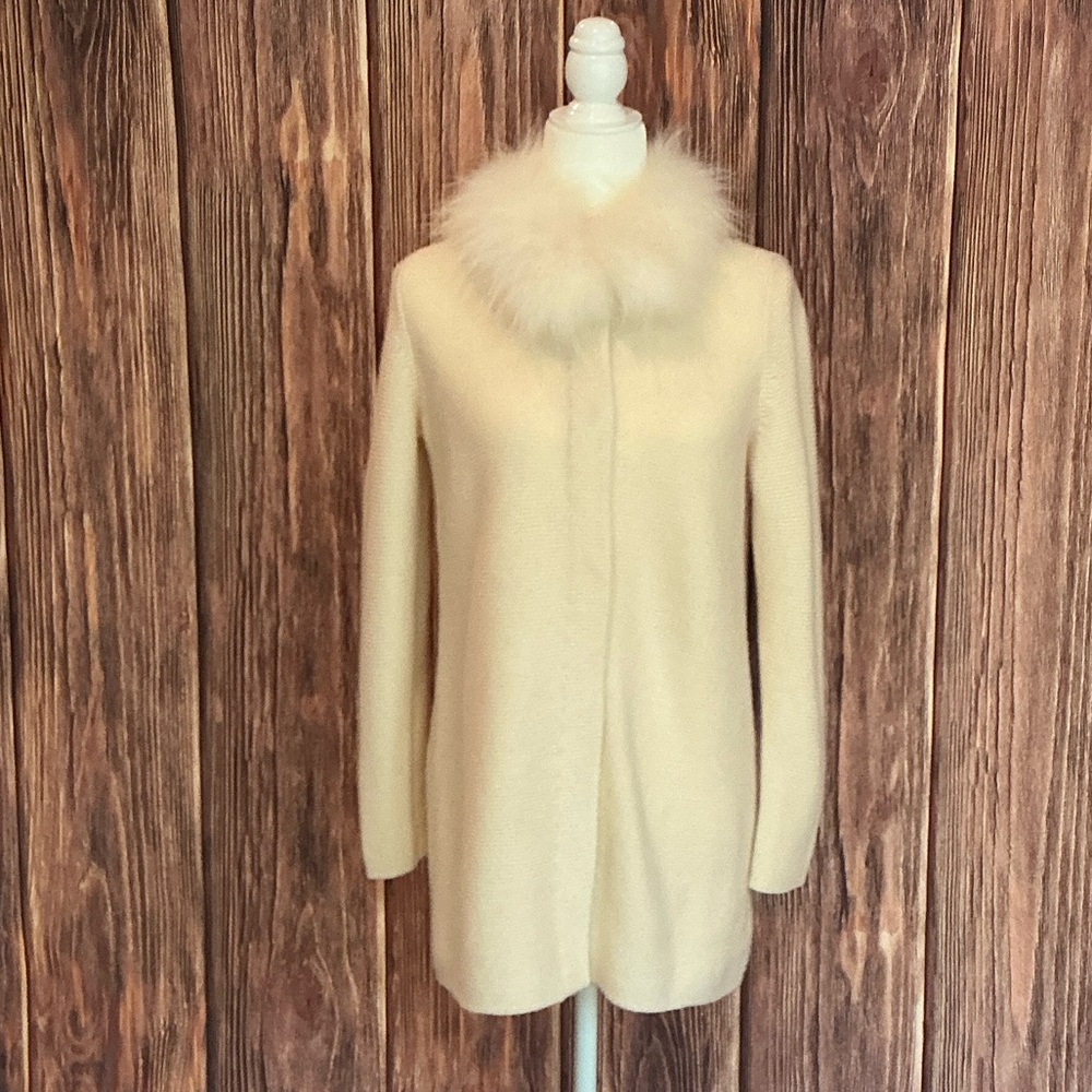 J. McLaughlin Ivory Cardigan with Removable Fur Collar